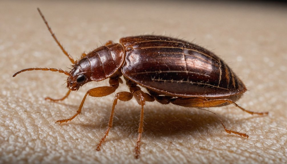 small flat reddish brown pests